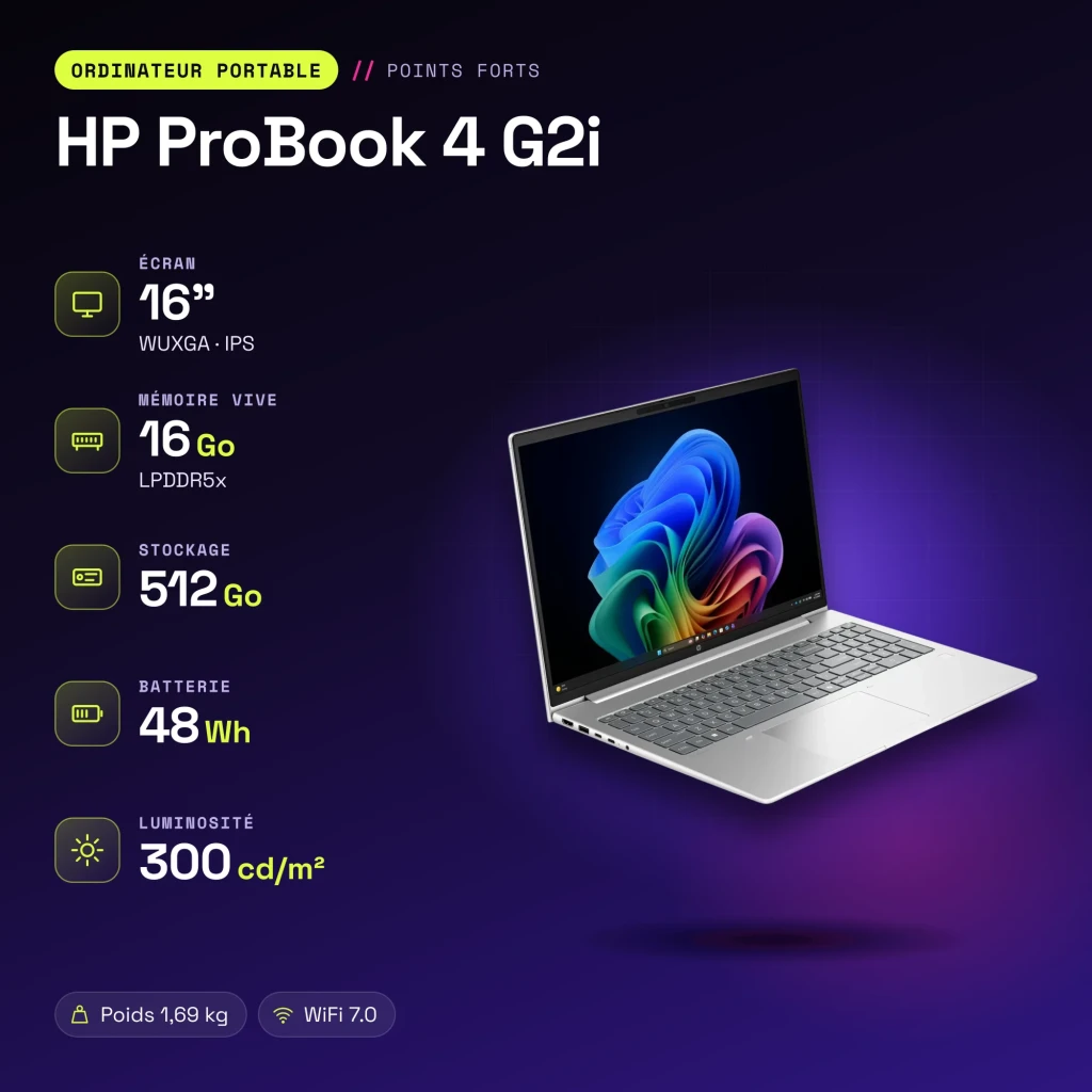 Portátil HP ProBook 4 G2i 16GB/512GB SSD 16 polegadas WUXGA IPS Intel Core 5 NVMe M.2 Windows 11 Pro Prata - características