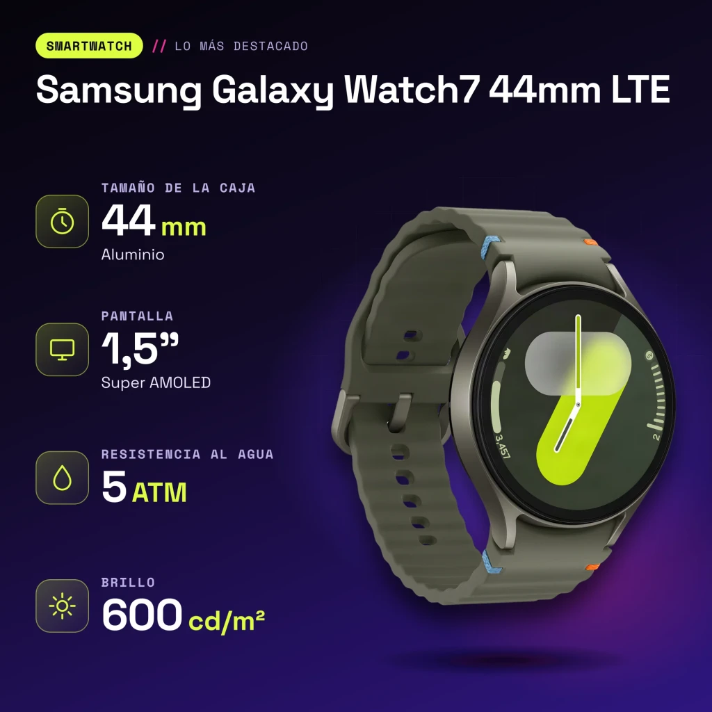 Samsung Galaxy Watch7 44mm LTE Vert NFC - caractéristiques