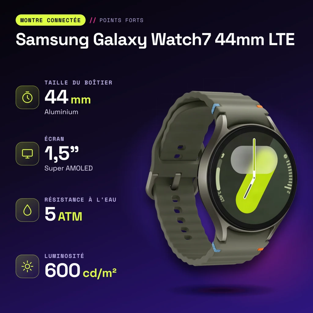 Samsung Galaxy Watch7 44mm LTE Vert NFC - caractéristiques