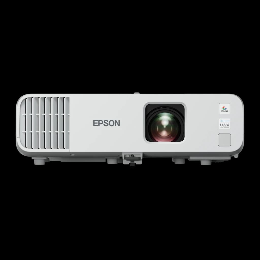 Projetor Epson Laser 20000h 1080p Full HD 5200 Lúmens ANSI 3LCD Branco EB-L270F, detalhe: vista frontal com objetiva, grelha