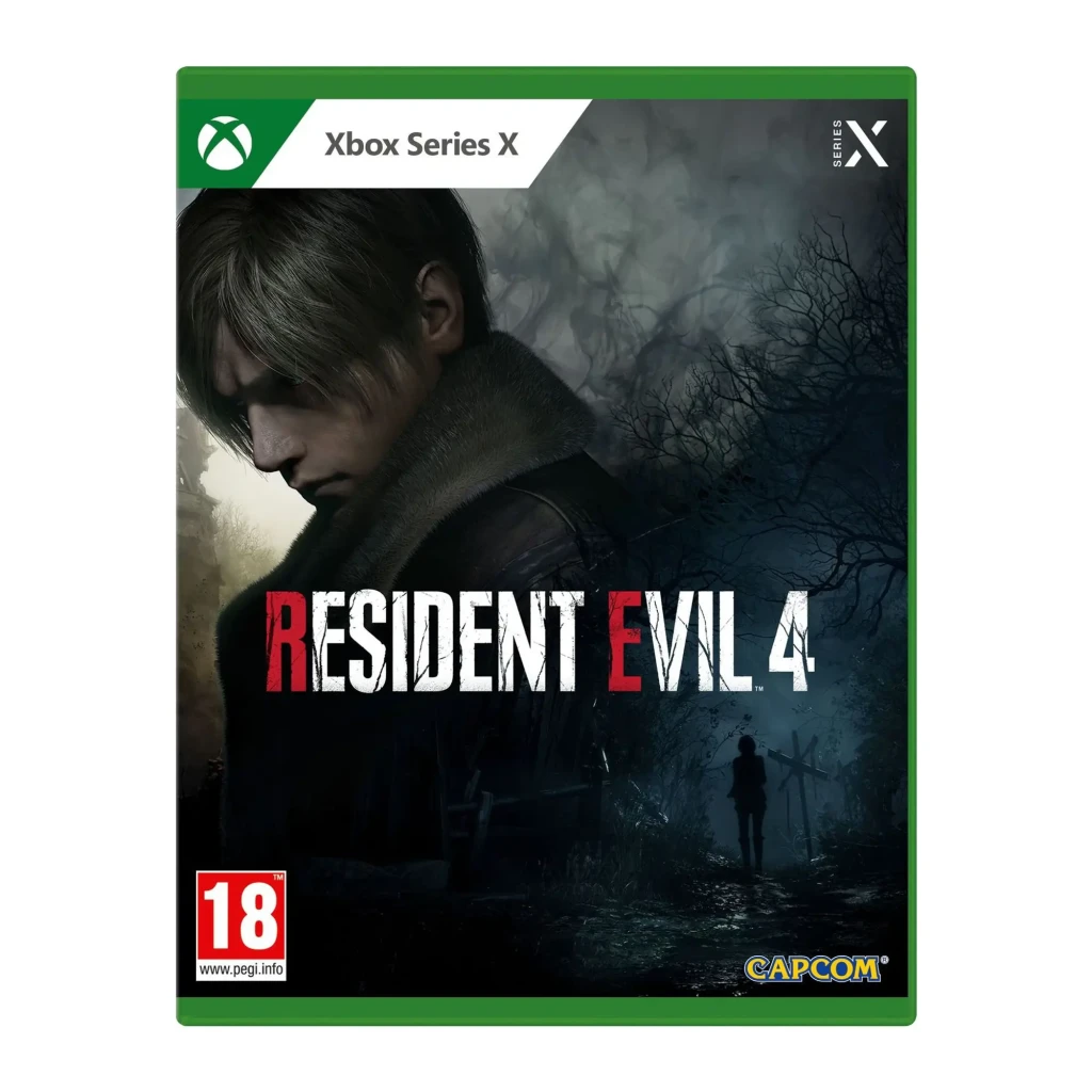 Videojogo Deep Silver Resident Evil 4 Standard Xbox Series X, vista frontal: capa com Leon, título a vermelho e logo Capcom