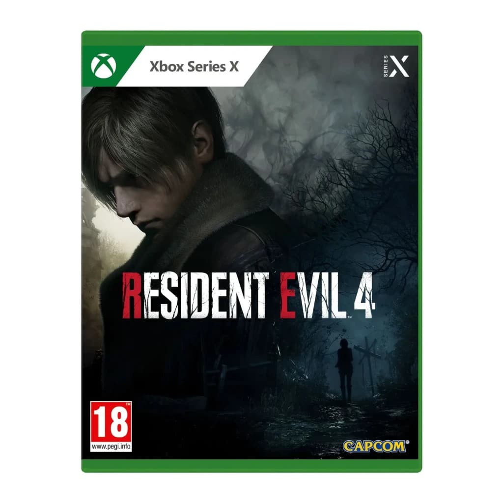 Videojogo Deep Silver Resident Evil 4 Standard Xbox Series X, vista frontal: capa com Leon, título a vermelho e logo Capcom