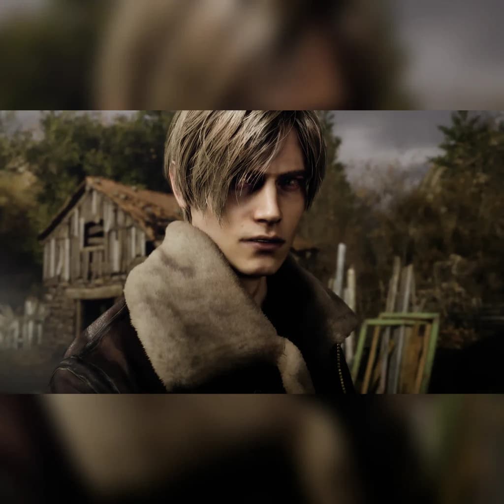 Videojogo Deep Silver Resident Evil 4 Standard Xbox Series X, em uso: Leon S. Kennedy com jaqueta de gola de pele em aldeia