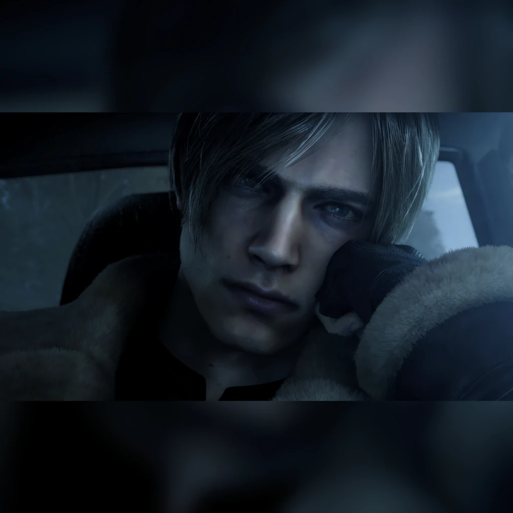 Videojogo Deep Silver Resident Evil 4 Standard Xbox Series X, em uso: Leon S. Kennedy em cinemática sombria dentro de um