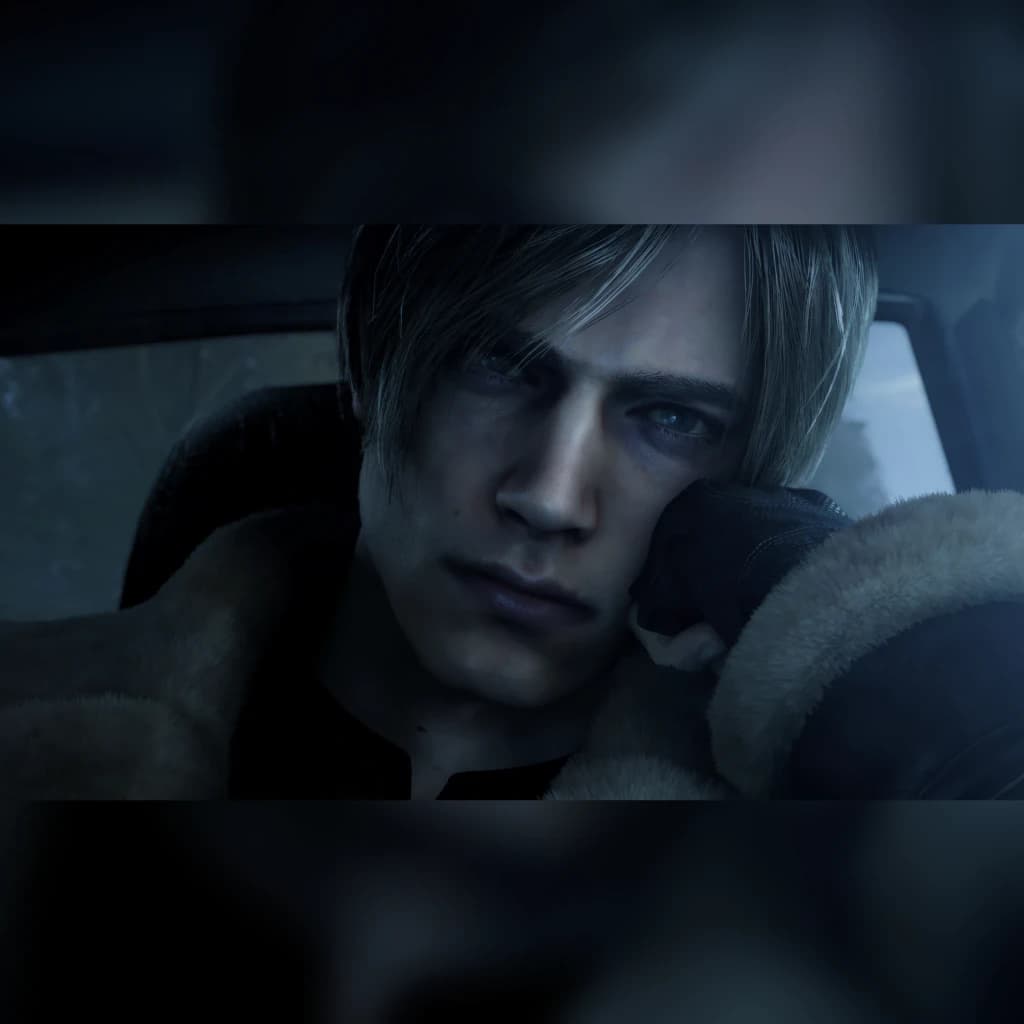 Videojogo Deep Silver Resident Evil 4 Standard Xbox Series X, em uso: Leon S. Kennedy em cinemática sombria dentro de um
