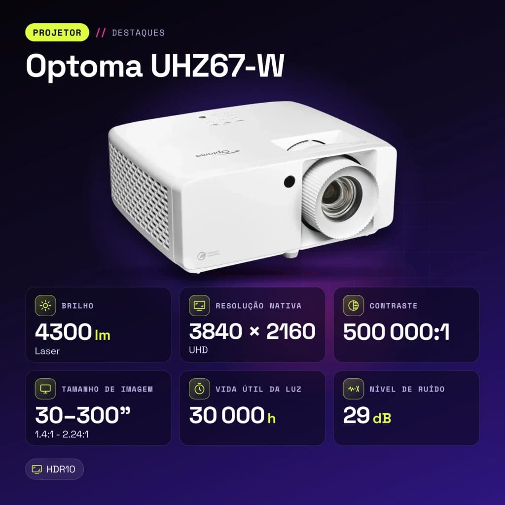 Proyector Optoma Láser DLP 4K UHD 4300 Lúmenes ISO Blanco UHZ67-W - características