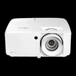 Proyector Optoma Láser DLP 4K UHD 4300 Lúmenes ANSI Blanco UHZ67-W, detalle: objetivo y panel de botones superiores vistos