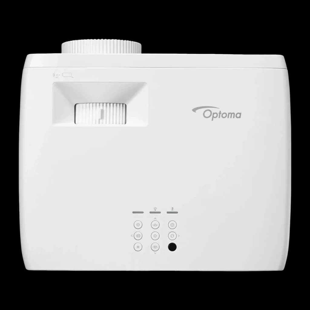 Proyector Optoma Láser DLP 4K UHD 4300 Lúmenes ANSI Blanco UHZ67-W, detalle: vista superior con rueda de zoom, panel