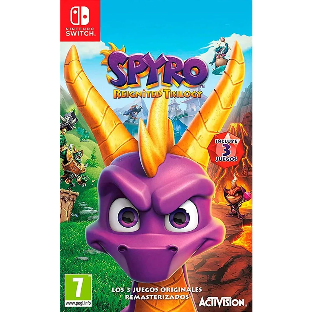 Videojuego Activision Spyro Reignited Trilogy Estándar Nintendo Switch, vista frontal: carátula con dragón púrpura e incluye