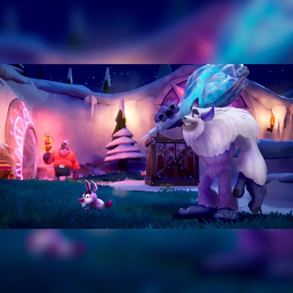 Videojuego Activision Spyro Reignited Trilogy Estándar Nintendo Switch, en uso: escena nocturna con yeti gigante y pequeño