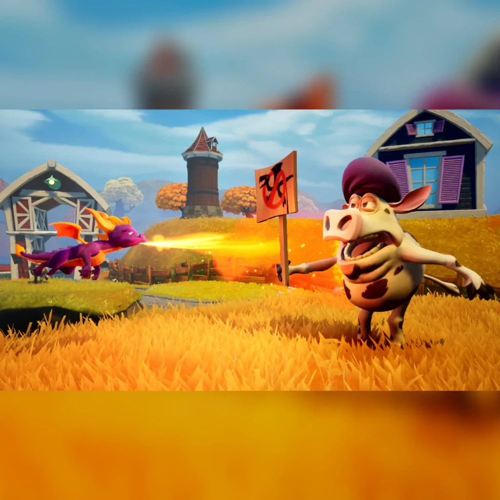 Videojuego Activision Spyro Reignited Trilogy Estándar Nintendo Switch, en uso: Spyro lanzando fuego a un enemigo cerdo