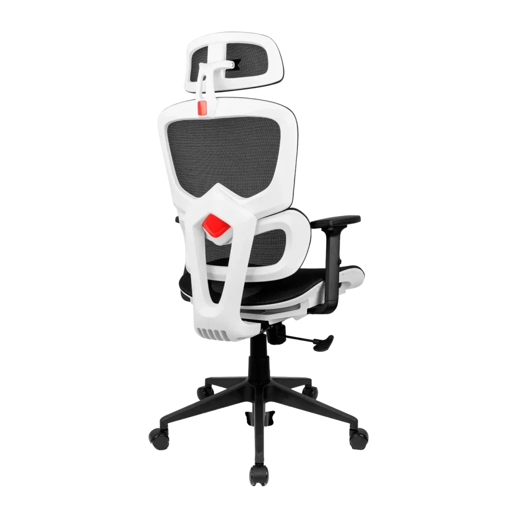 Silla Gaming Drift Negro/Blanco Malla transpirable 2D 150kg DRAIR200, vista trasera: estructura blanca, malla negra