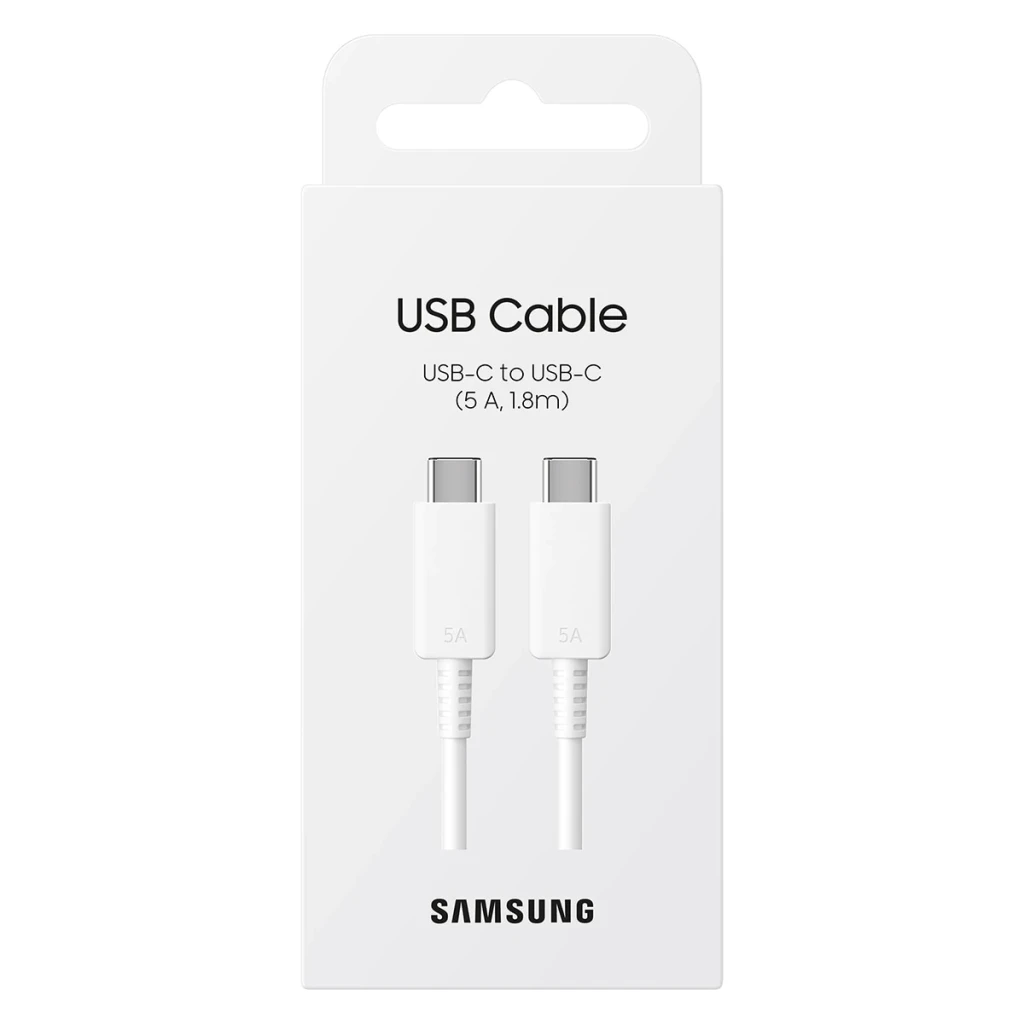 Câble USB Samsung 100W USB-C vers USB-C Blanc EP-DX510JWEG, contenu de la boîte: emballage avec câble et deux connecteurs 5A