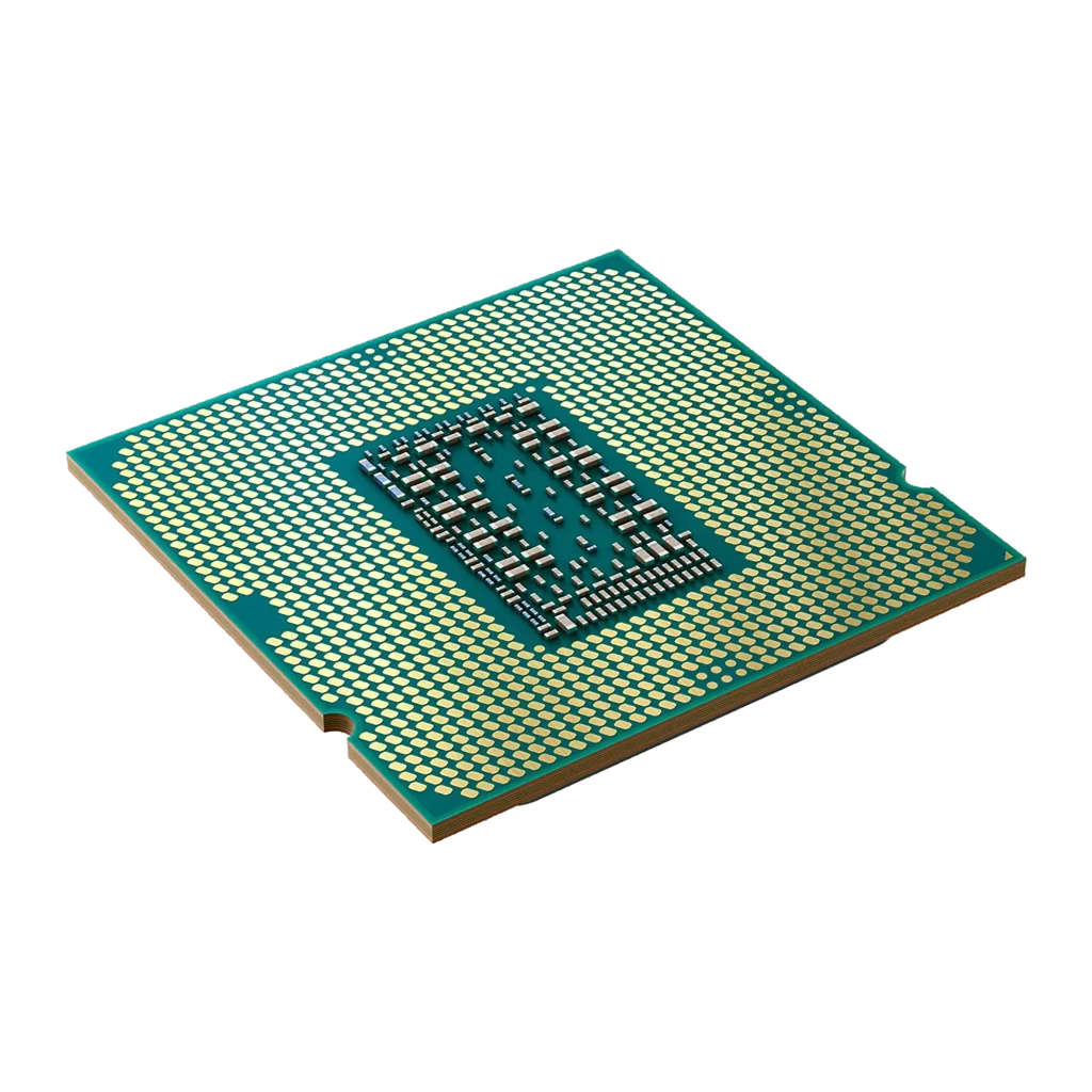 Intel Core i5-11400 6 Cœurs LGA1200 Tray, détail: face inférieure avec contacts dorés LGA1200 et die central exposé
