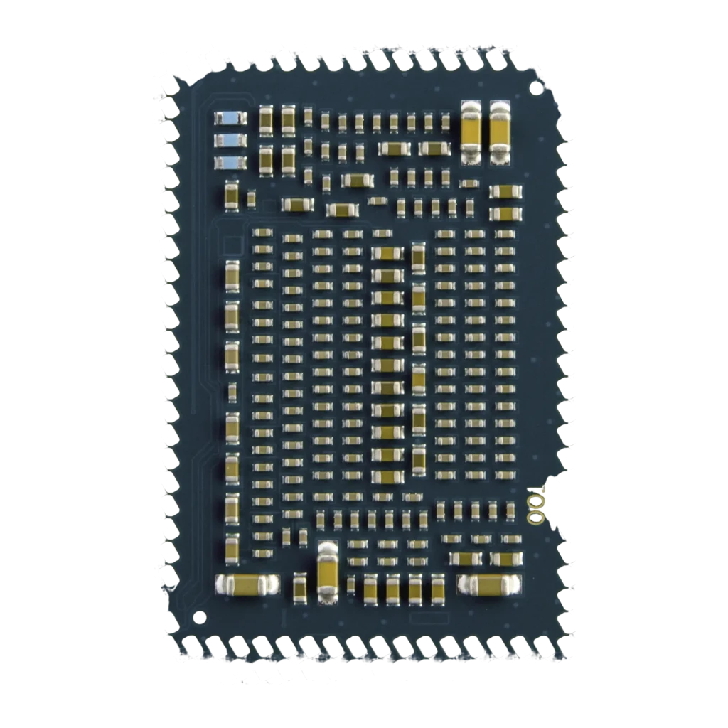 Intel Core i5-11400 6 Cœurs LGA1200 Tray, vue arrière: PCB bleu foncé avec condensateurs CMS dorés et bord dentelé
