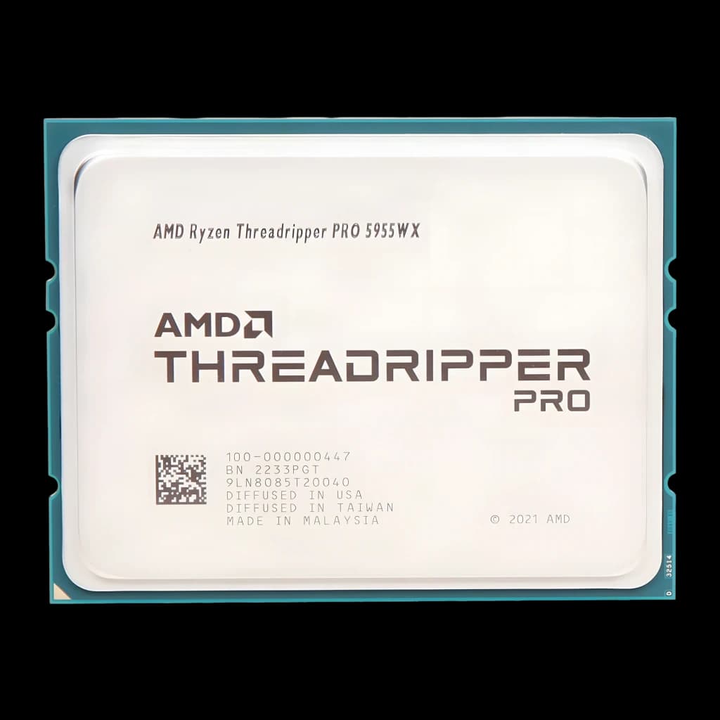 AMD Ryzen Threadripper PRO 5955WX 16 Cœurs sWRX8 Tray, vue de face: IHS argenté avec logo AMD Threadripper PRO et cadre