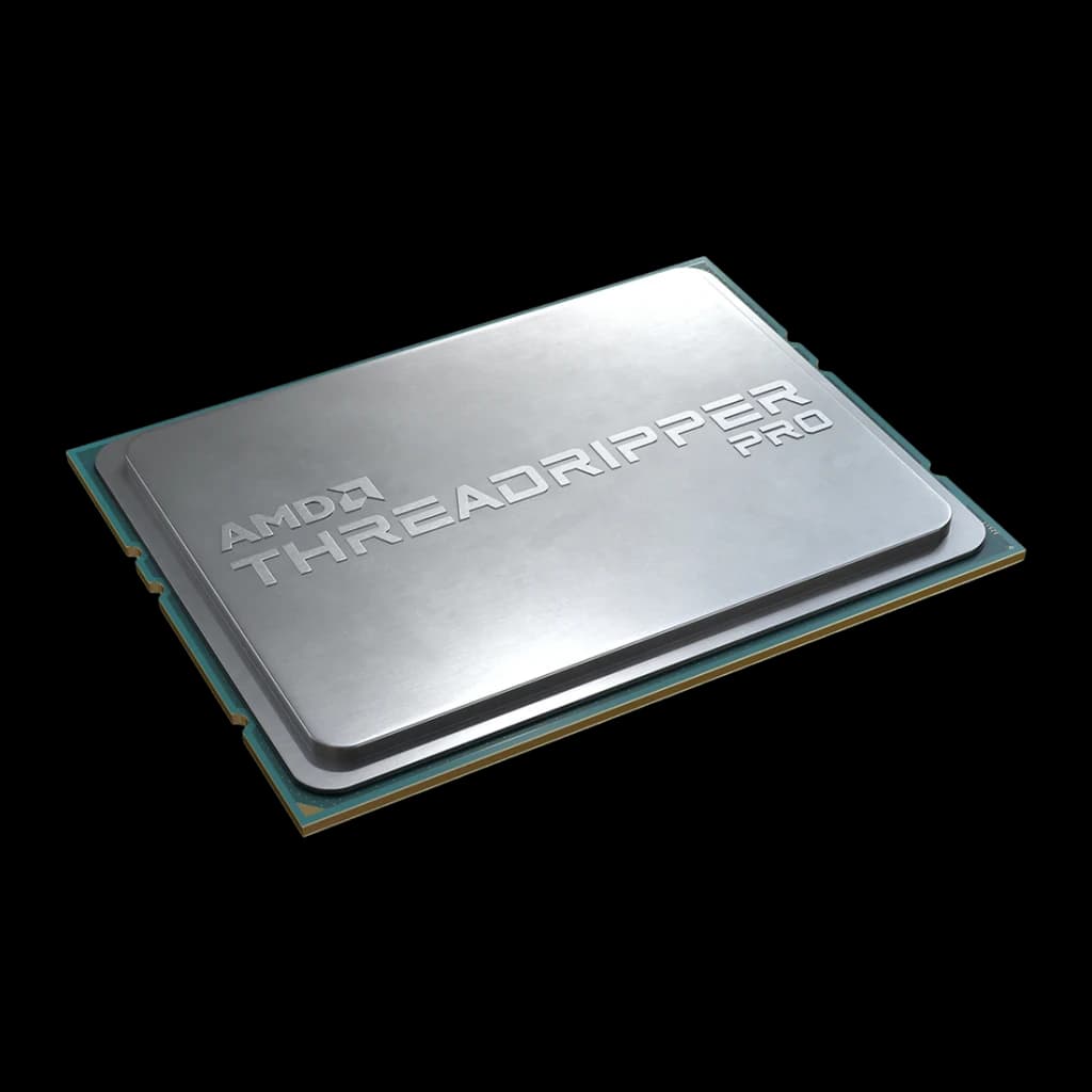 AMD Ryzen Threadripper PRO 5955WX 16 Cœurs sWRX8 Tray, détail: IHS métallique en angle avec gravure AMD Threadripper PRO