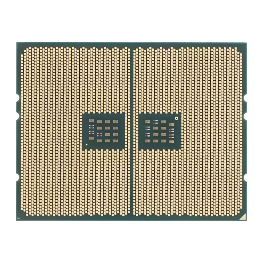 AMD Ryzen Threadripper PRO 5955WX 16 Cœurs sWRX8 Tray, vue arrière: matrice de broches dorées et deux groupes de contacts