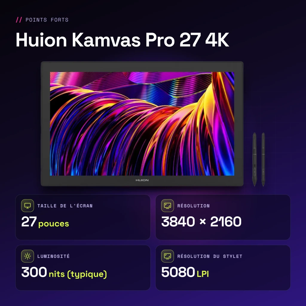 Tableta gráfica Huion Kamvas Pro 27 4K Negro con Pantalla 27 pulgadas UHD - características