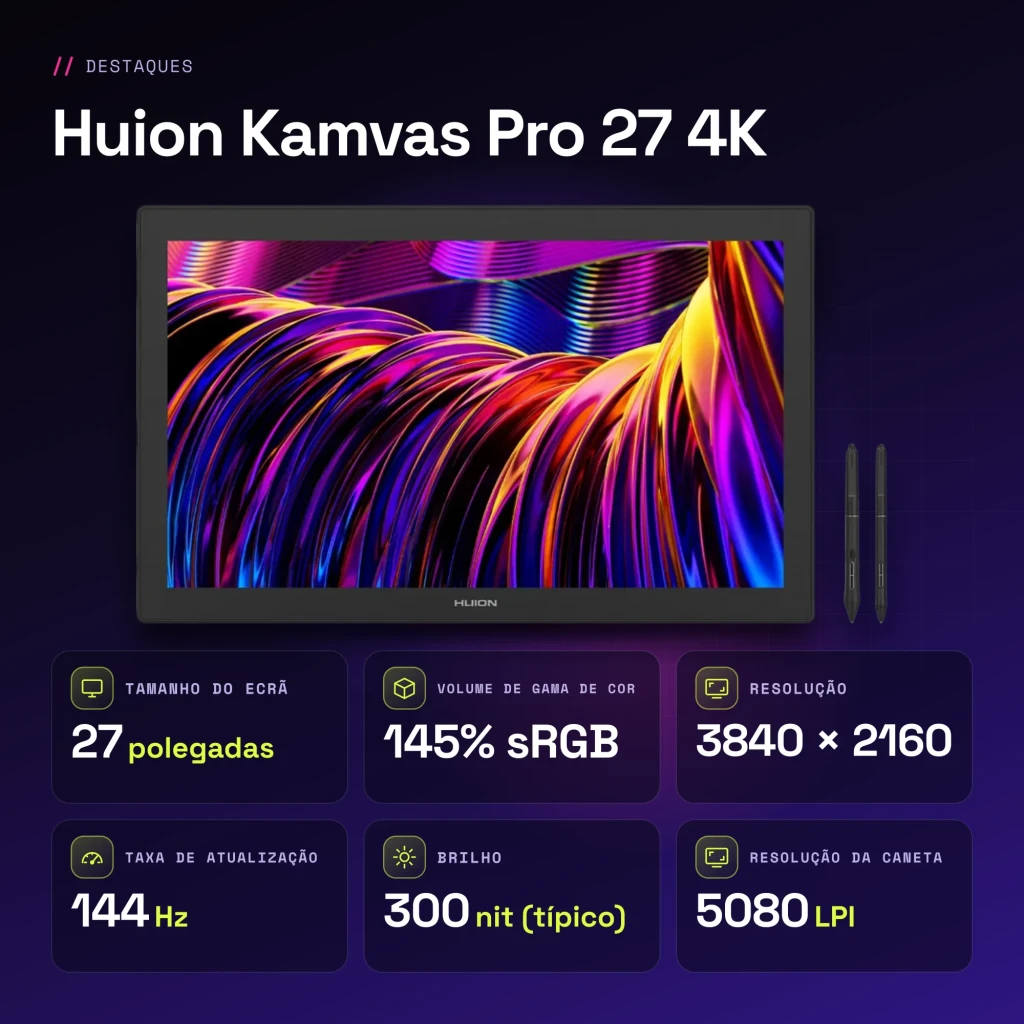 Tableta gráfica Huion Kamvas Pro 27 4K Negro con Pantalla 27 pulgadas UHD - características