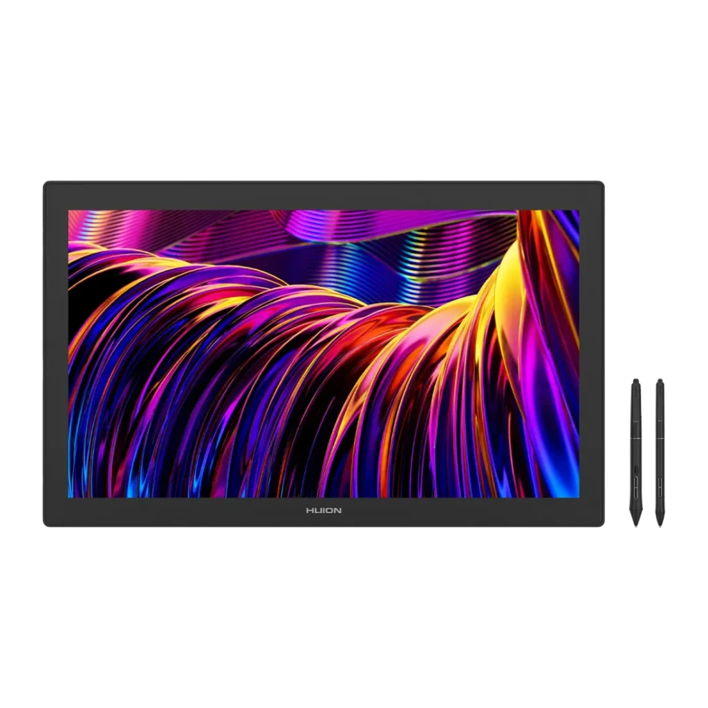 Tableta gráfica Huion Kamvas Pro 27 4K Negro con Pantalla 27 pulgadas UHD, vista frontal: pantalla encendida con arte