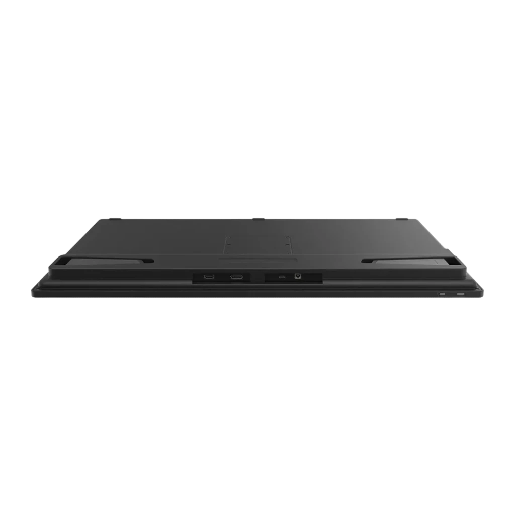 Tableta gráfica Huion Kamvas Pro 27 4K Negro con Pantalla 27 pulgadas UHD, vista trasera: panel negro con puertos USB-C