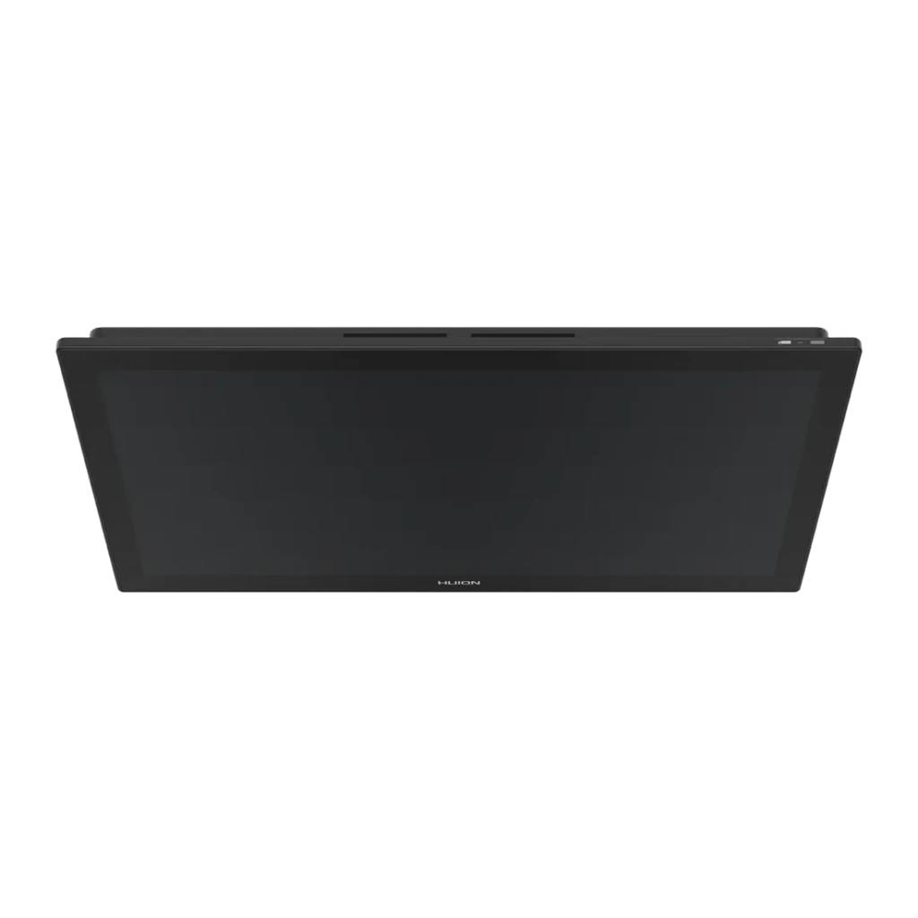 Tableta gráfica Huion Kamvas Pro 27 4K Negro con Pantalla 27 pulgadas UHD, detalle: vista superior con logo Huion centrado