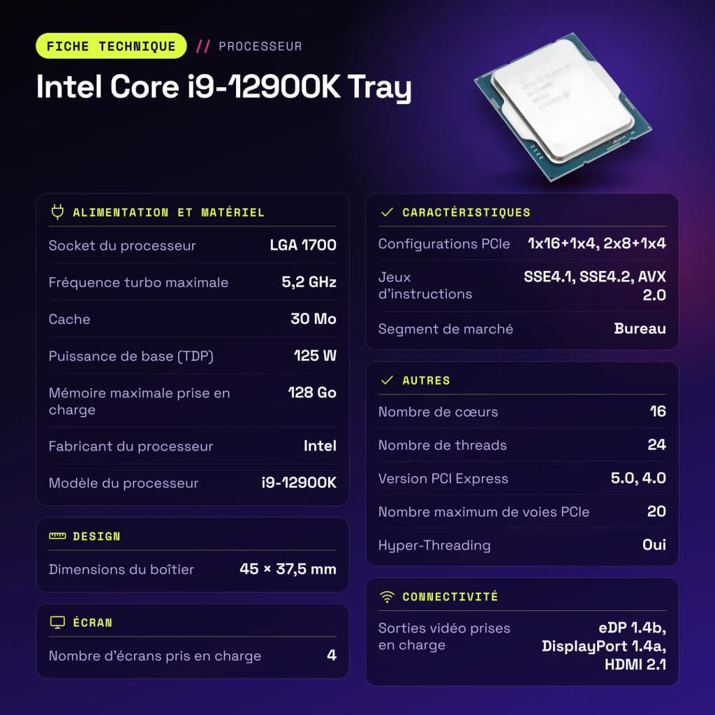 Intel Core i9-12900K Tray 16 Núcleos (8P+8E) LGA1700 - características