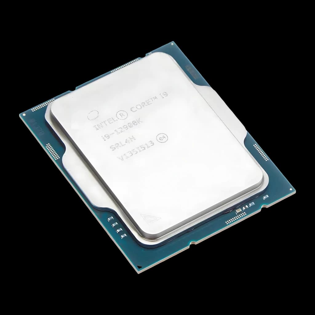 Intel Core i9-12900K Tray 16 Núcleos (8P+8E) LGA1700, vista frontal: IHS plateado con grabado i9-12900K sobre PCB verde-azul