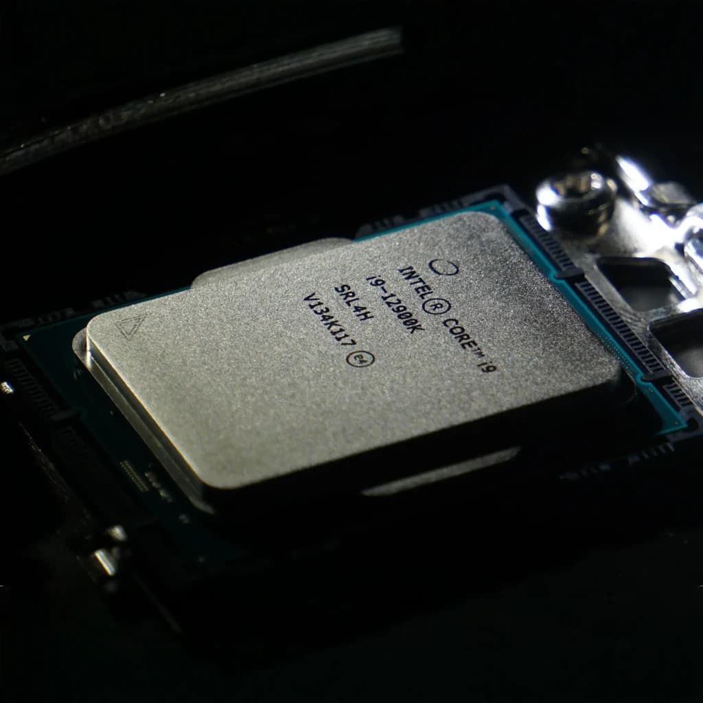 Intel Core i9-12900K Tray 16 Núcleos (8P+8E) LGA1700, en uso: IHS metálico grabado instalado en socket LGA1700 de placa base