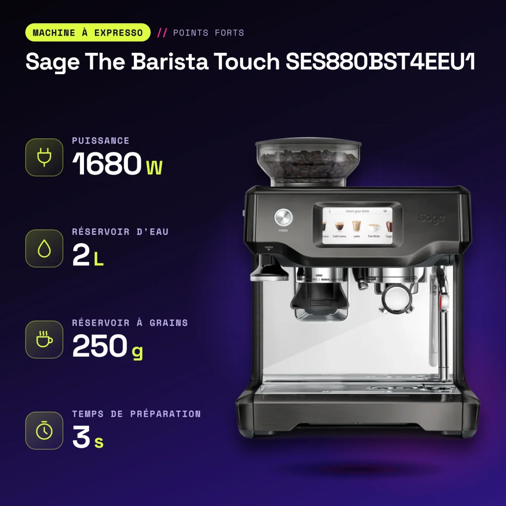 Cafetera espresso Sage The Barista Touch 2L Molinillo Integrado Automático Negro SES880BST4EEU1 - características