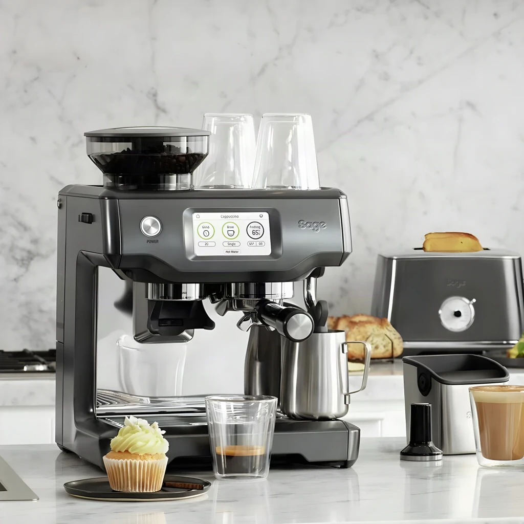 Cafetera espresso Sage The Barista Touch 2L Molinillo Integrado Automático Negro SES880BST4EEU1, en uso: vista frontal
