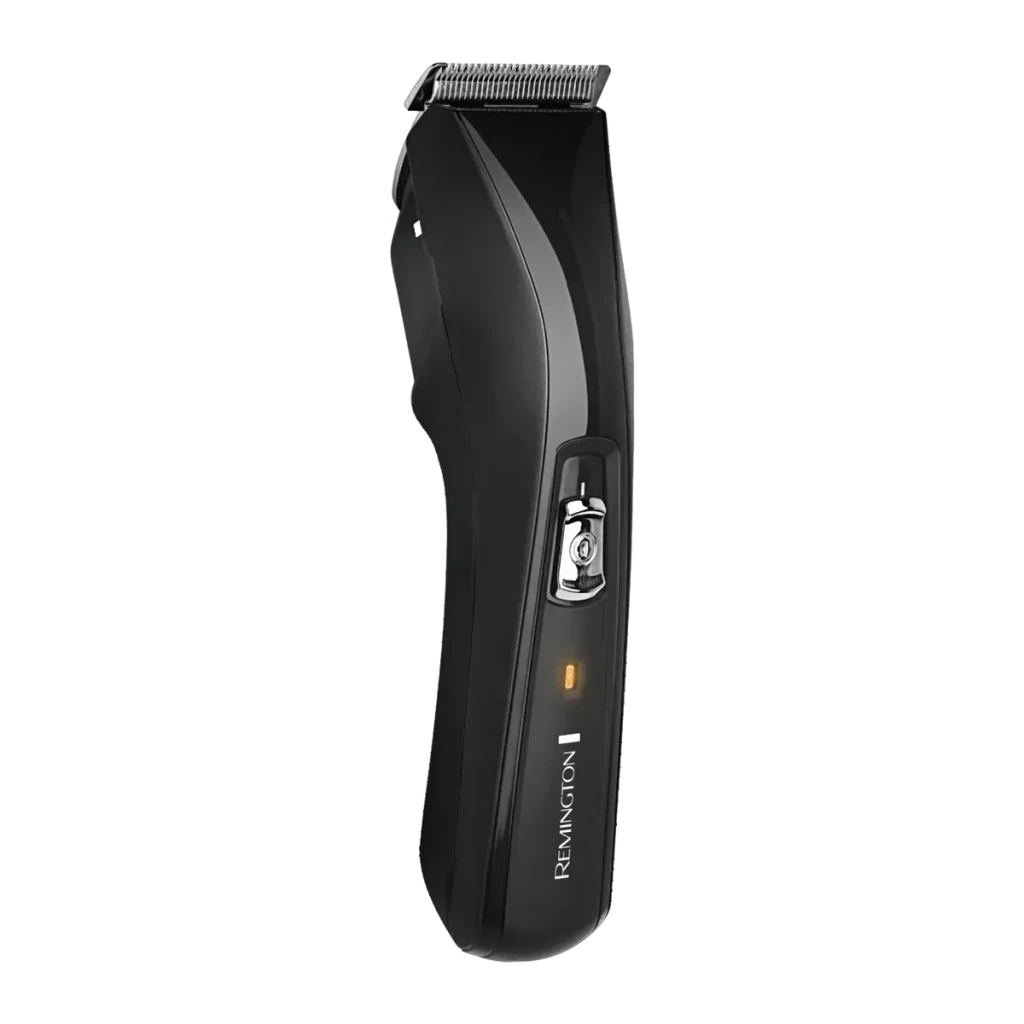 Aparador de Cabelo Remington Pro Power 30min Preto HC5150, vista frontal: corpo preto mate, lâmina metálica, dial cromado