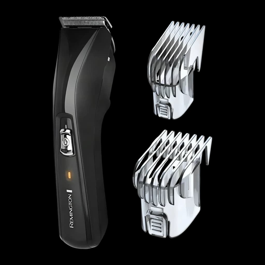 Aparador de Cabelo Remington Pro Power 30min Preto HC5150, detalhe: corpo lateral com roda de ajuste e dois pentes-guia