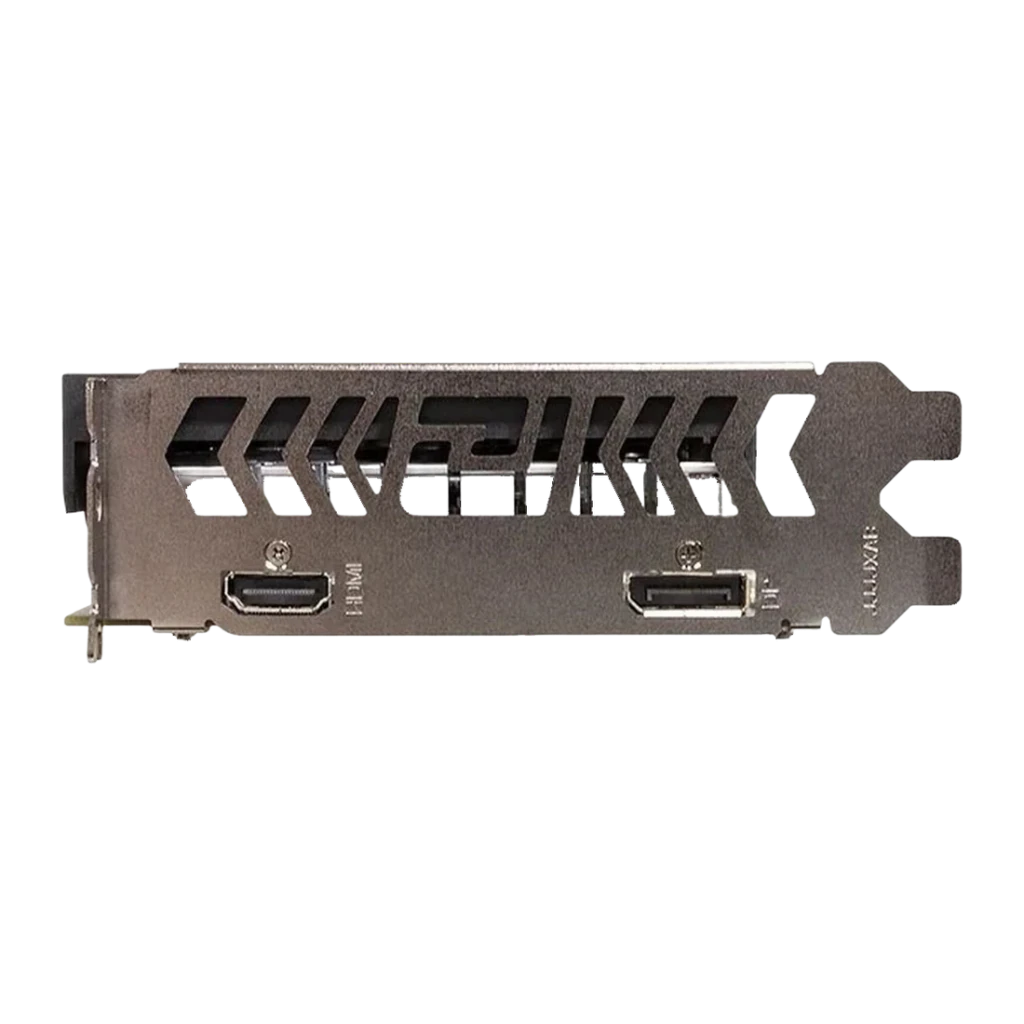 PowerColor Fighter Radeon RX 6500 XT V3 4 Go GDDR6 Noir, détail: équerre métallique avec port HDMI et DisplayPort