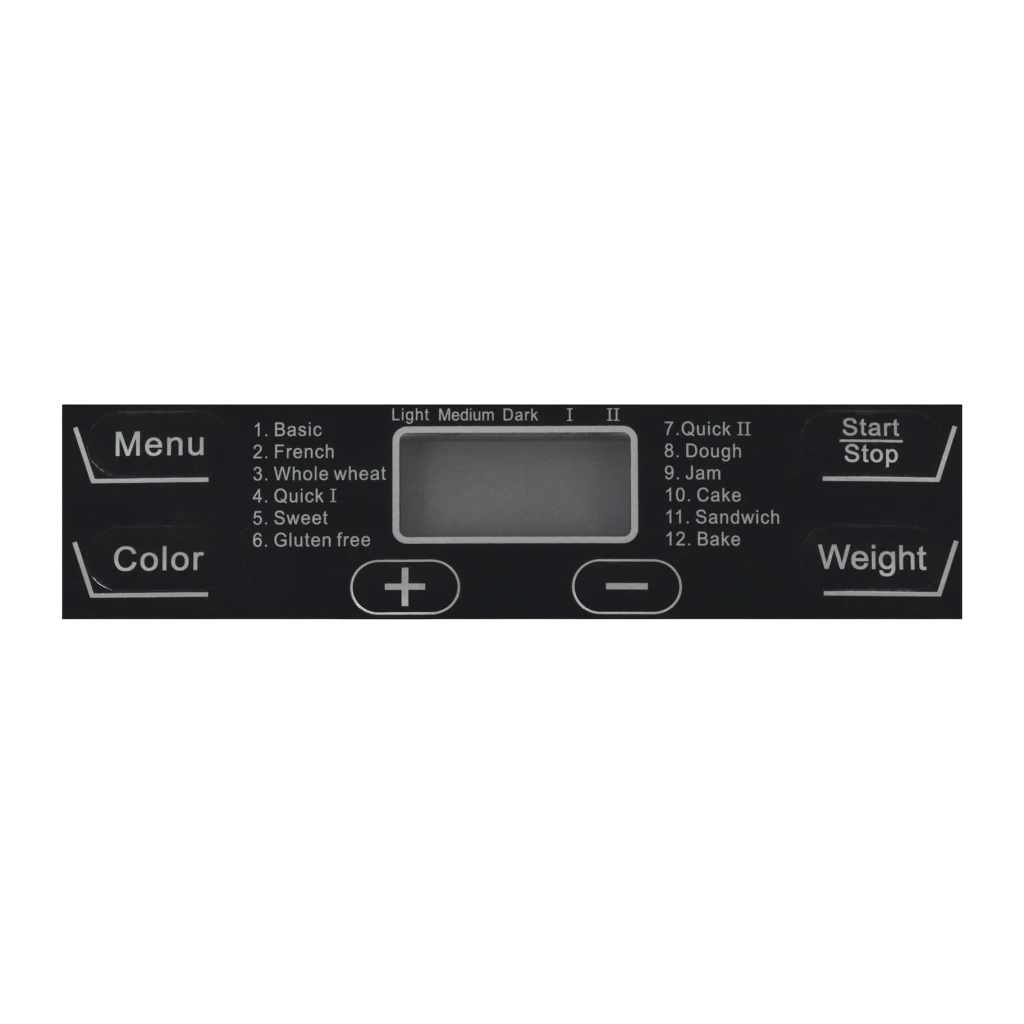 Machine à pain Clatronic BBA 3774 3L 550W Noir, détail: panneau de commande avec écran LCD, 12 programmes et touches Menu