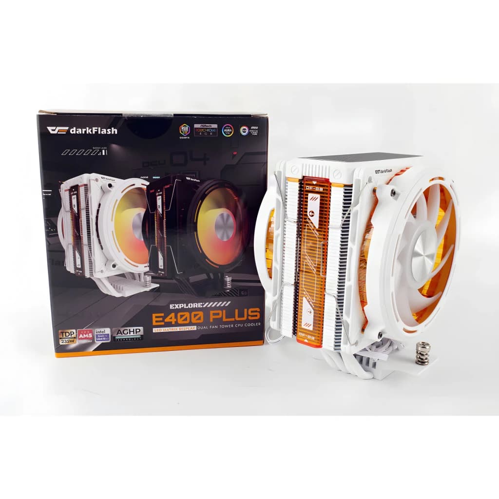 Disipador CPU Darkflash E400 Plus 235W TDP ARGB Direccionable Blanco, contenido de la caja: disipador torre dual fan blanco