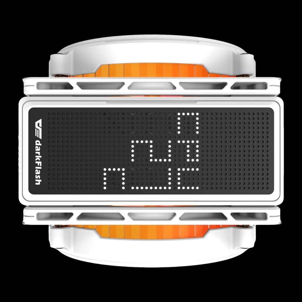 Disipador CPU Darkflash E400 Plus 235W TDP ARGB Direccionable Blanco, detalle: pantalla matricial de puntos con logo