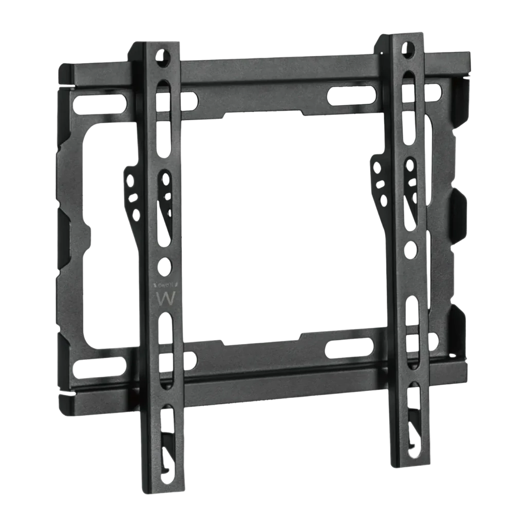 Support TV Ewent Noir Fixe Mural 23 pouces-43 pouces 200x200mm EW1501, vue de face: structure métallique avec fentes