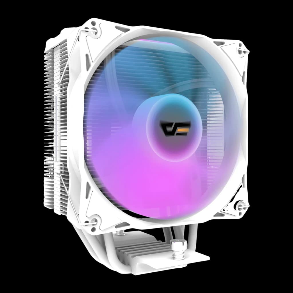 Disipador CPU Darkflash Z4 PRO AM4/AM5 LGA1700 TDP 200W ARGB 5V Blanco, detalle: ventilador ARGB con degradado azul-violeta