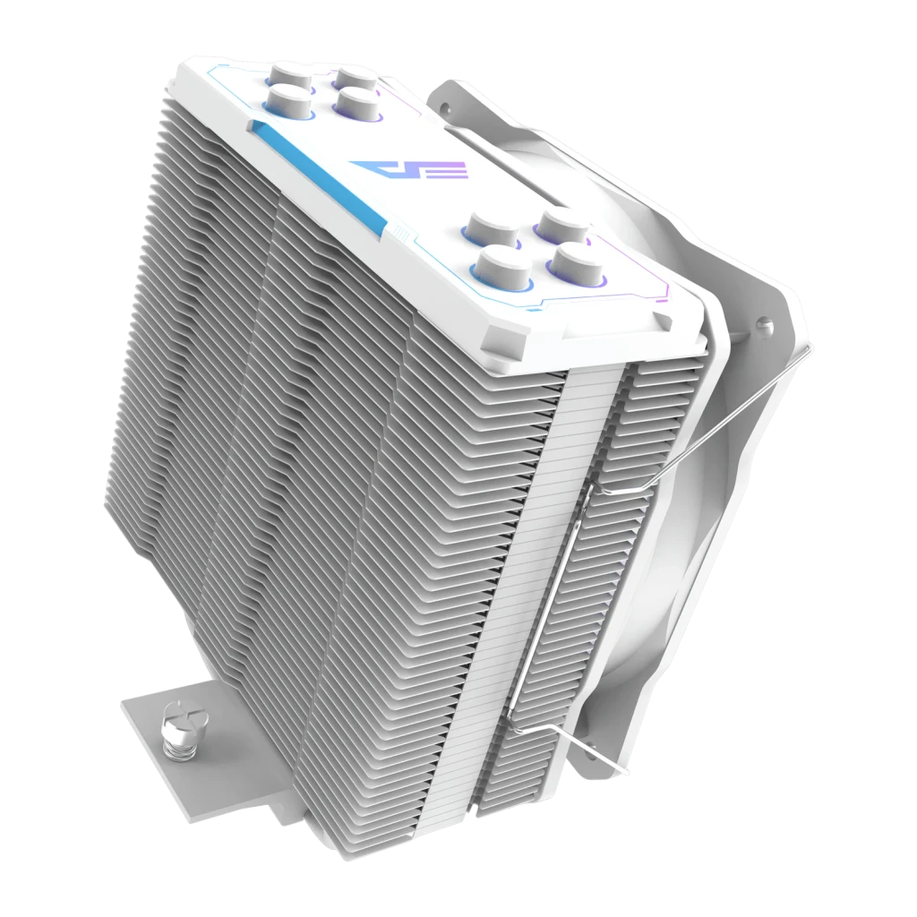 Ventirad CPU Darkflash Z4 PRO AM4/AM5 LGA1700 TDP 200W ARGB 5V Blanc, vue arrière: ailettes de dissipation nervurées, capot