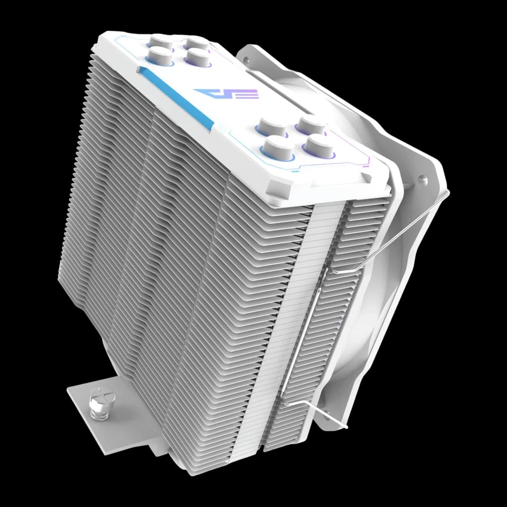 Disipador CPU Darkflash Z4 PRO AM4/AM5 LGA1700 TDP 200W ARGB 5V Blanco, vista trasera: aletas de disipación acanaladas, tapa
