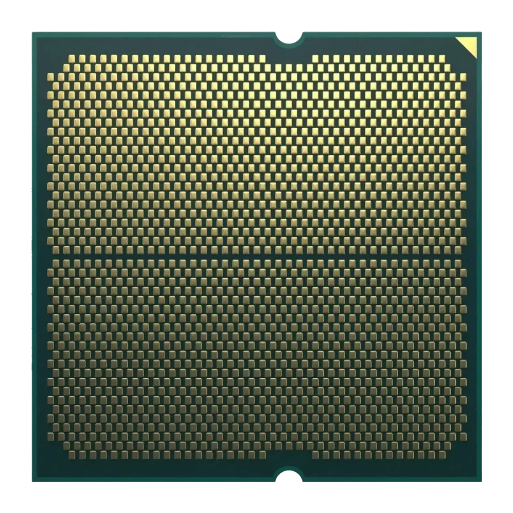 AMD Ryzen 7 7700 Tray 8 Núcleos AM5, vista trasera: contactos LGA dorados y muesca de orientación en esquina