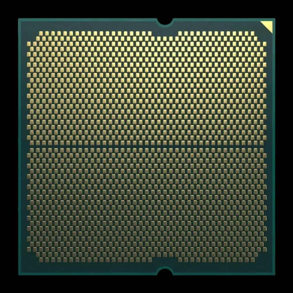 AMD Ryzen 7 7700 Tray 8 Núcleos AM5, vista trasera: contactos LGA dorados y muesca de orientación en esquina