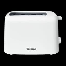 Tostadora TriStar 650W 2 Ranuras Blanco BR-1061, vista frontal: cuerpo blanco, 2 ranuras superiores y palanca lateral