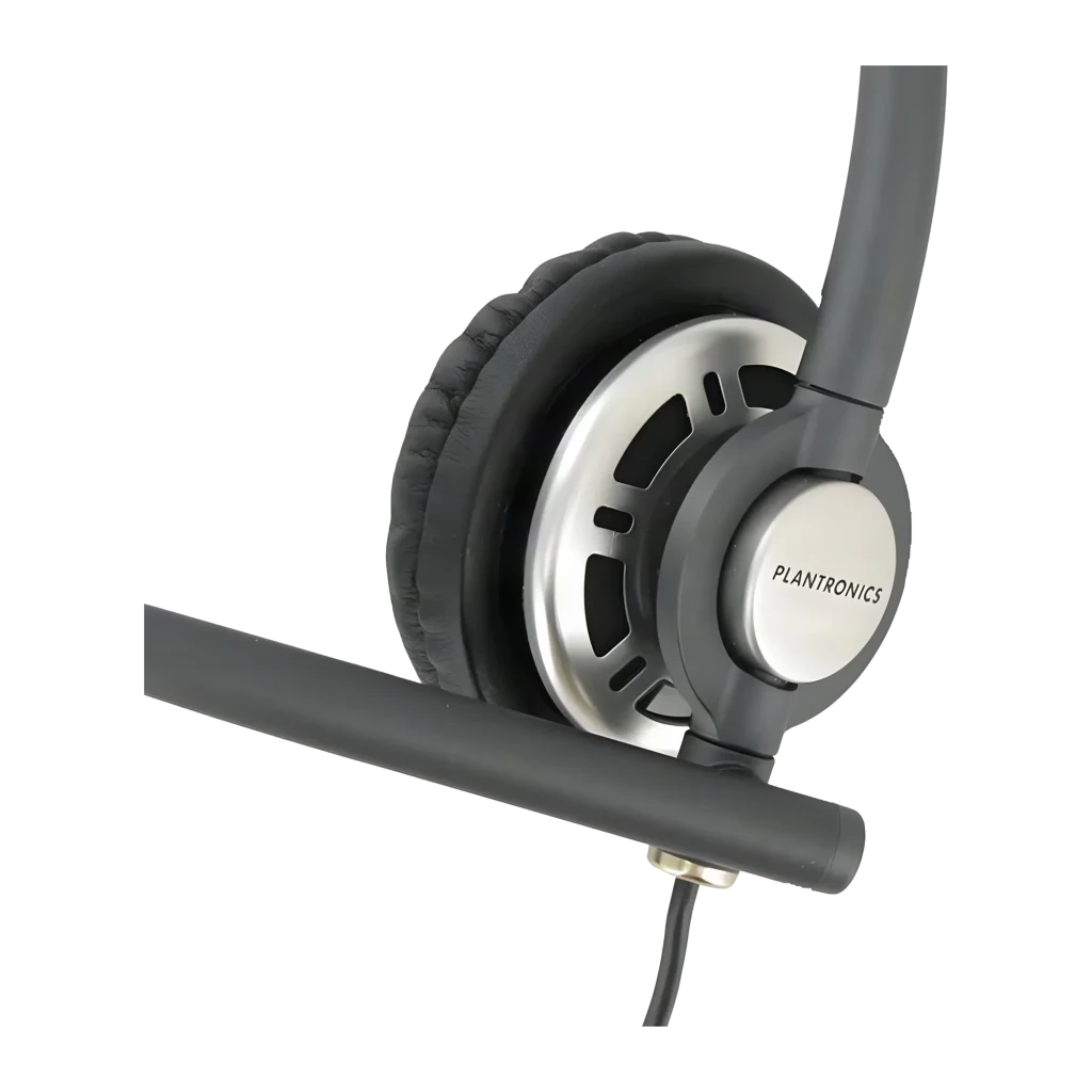 Casque Poly EncorePro 720D Réduction de bruit Serre-tête Filaire Noir, détail: coussin et coque argentée avec logo