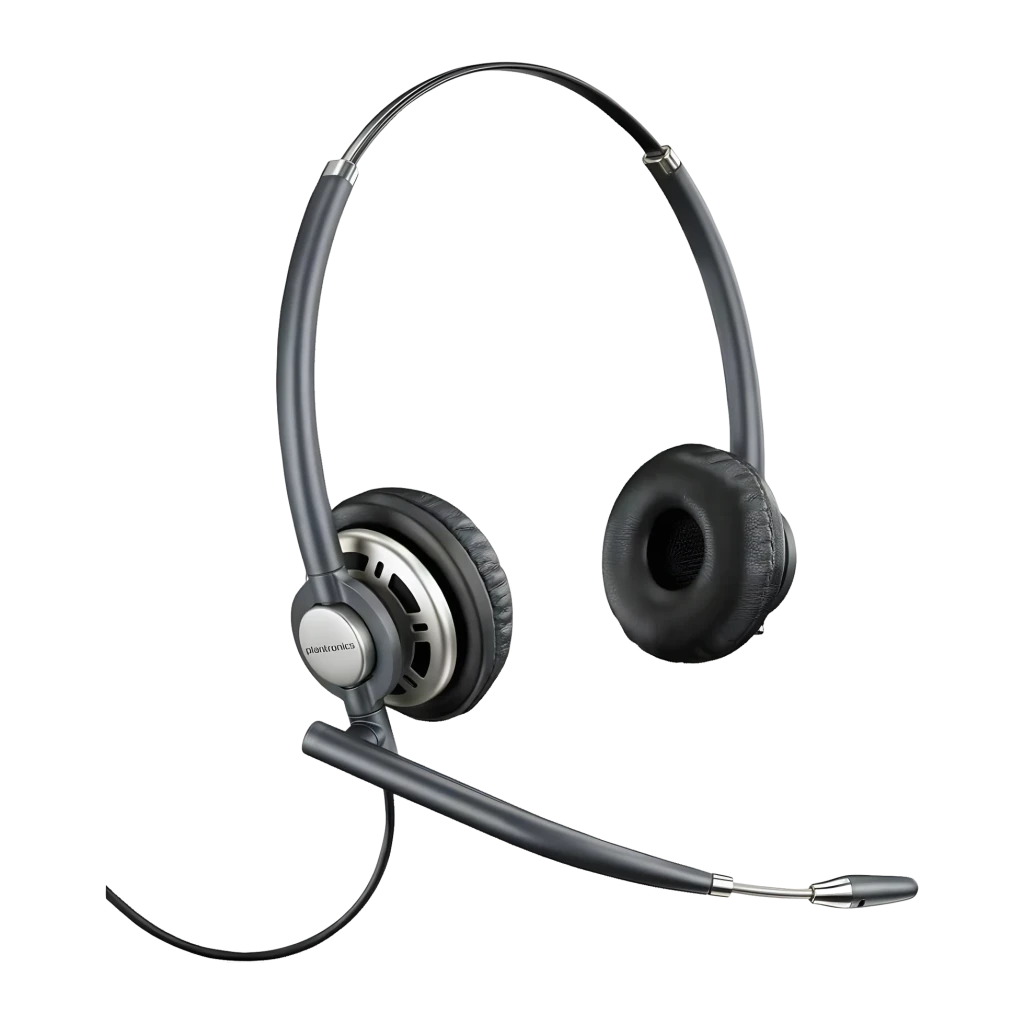 Casque Poly EncorePro 720D Réduction de bruit Serre-tête Filaire Noir, détail: coussinets en cuir, bras micro flexible