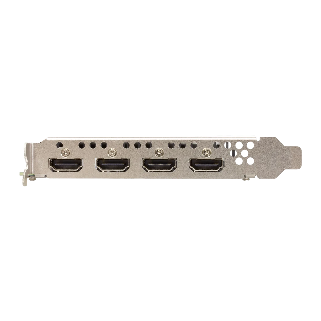 SPARKLE Arc A310 Omni View 4 Go GDDR6, vue arrière: équerre métallique avec 4 sorties DisplayPort visibles