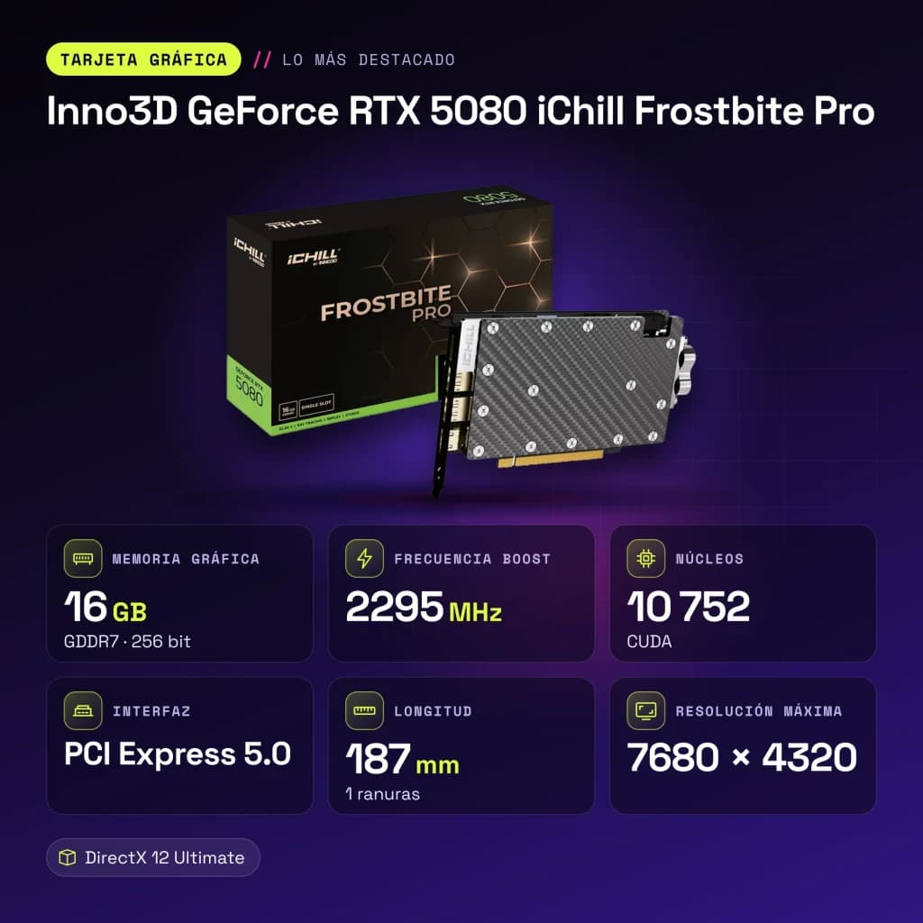 Inno3D GeForce RTX 5080 iChill Frostbite Pro 16GB GDDR7 Negro - características