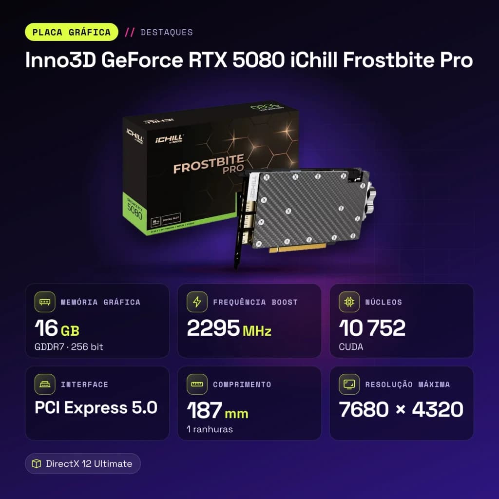 Inno3D GeForce RTX 5080 iChill Frostbite Pro 16GB GDDR7 Negro - características